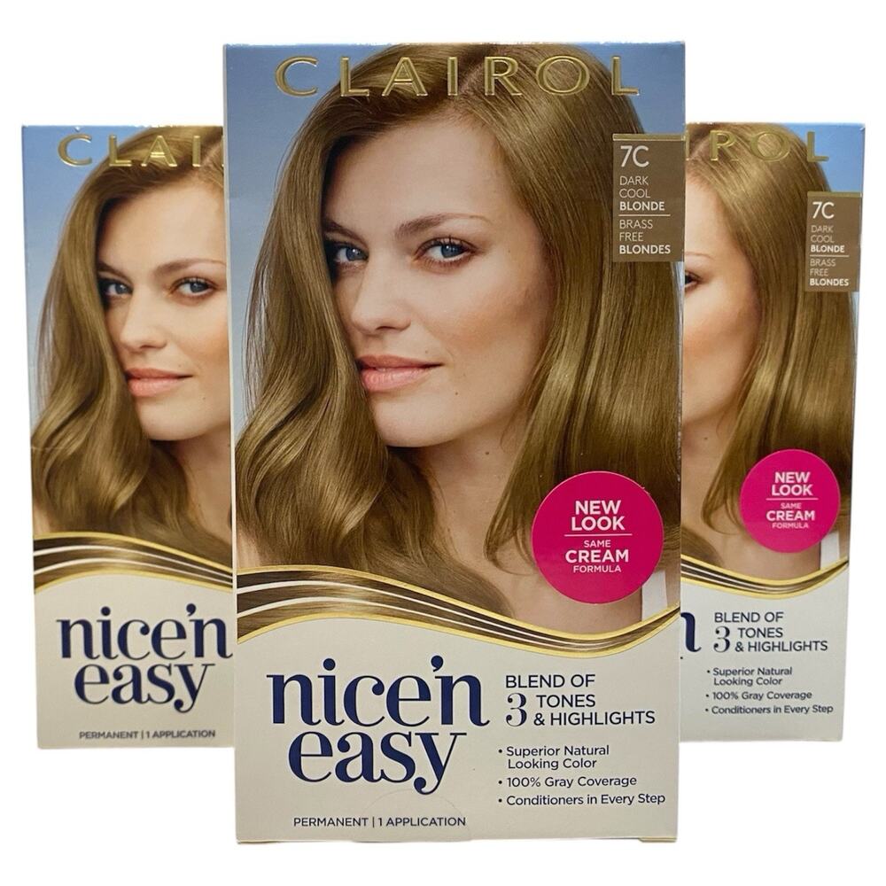 Clairol Nice'n Easy Permanent Hair Dye 7C Dark Cool Blonde Hair Color, Pack of 3